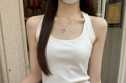 Scoop Neck Lace Panel Crop Tank Top