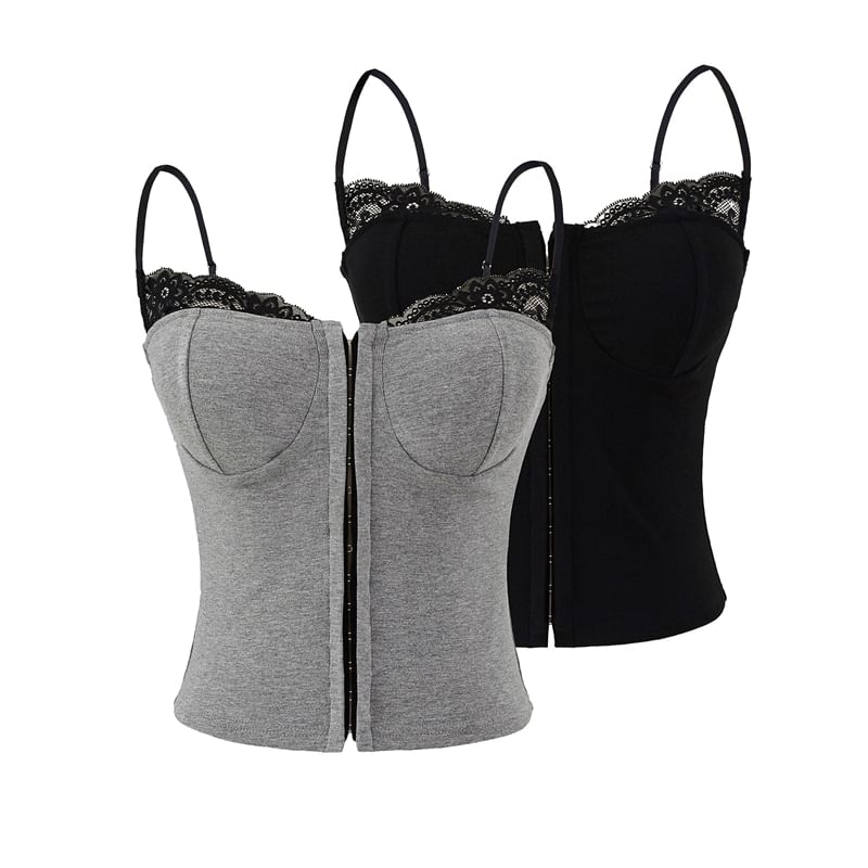 Lace Trim Zip-Up Cami Top