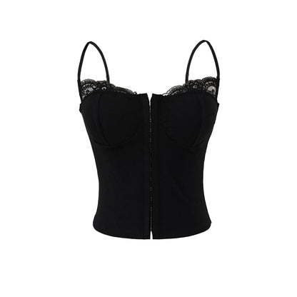 Lace Trim Zip-Up Cami Top
