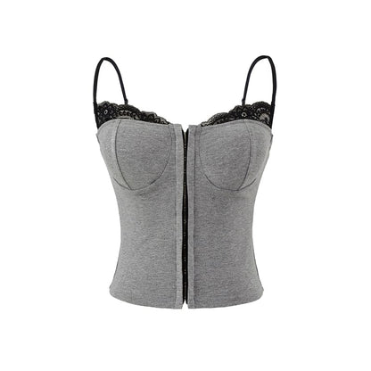 Lace Trim Zip-Up Cami Top