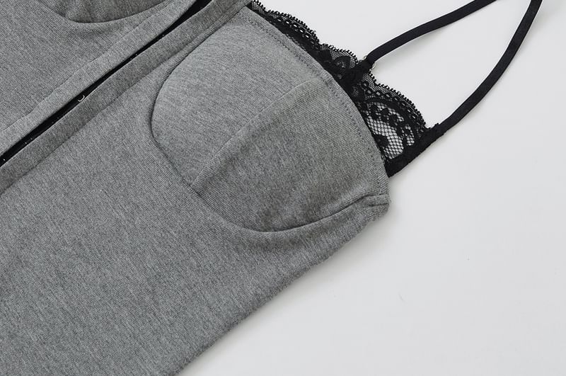 Lace Trim Zip-Up Cami Top