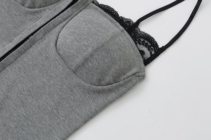 Lace Trim Zip-Up Cami Top