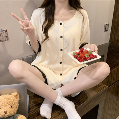 Lace Trim Padded Camisole & Shorts Pajama Set