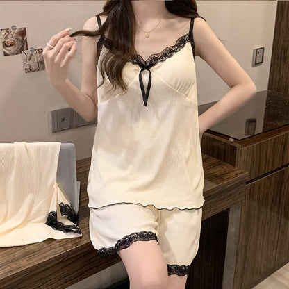 Lace Trim Padded Camisole & Shorts Pajama Set