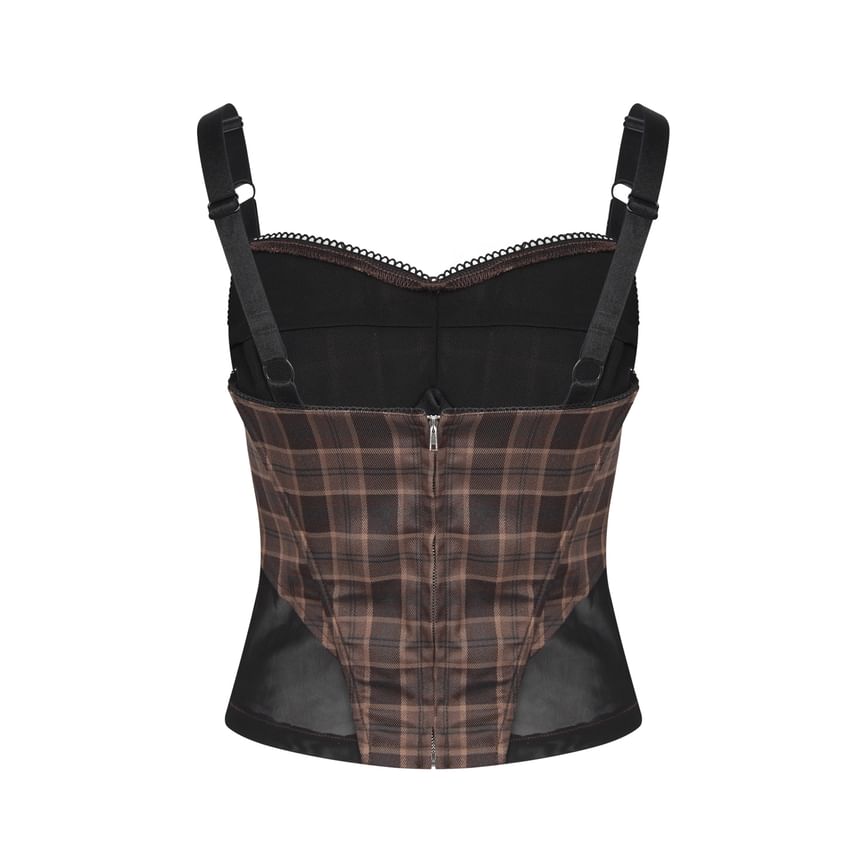 Plaid Lace Cami & Side-Slit Mini Skirt Set