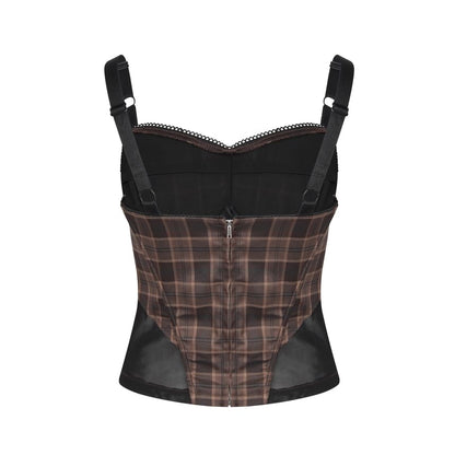 Plaid Lace Cami & Side-Slit Mini Skirt Set