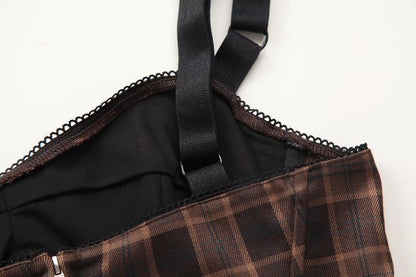 Plaid Lace Cami & Side-Slit Mini Skirt Set