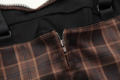Plaid Lace Cami & Side-Slit Mini Skirt Set