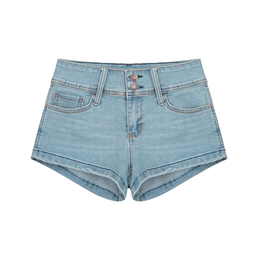 Low Rise Washed Denim Hot Pants