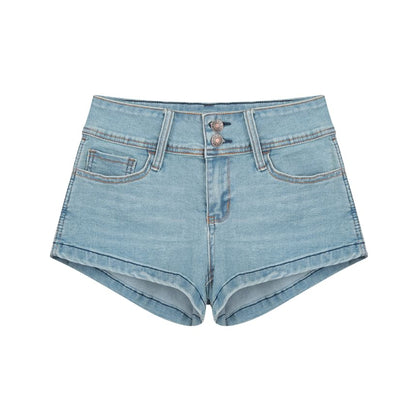 Low Rise Washed Denim Hot Pants