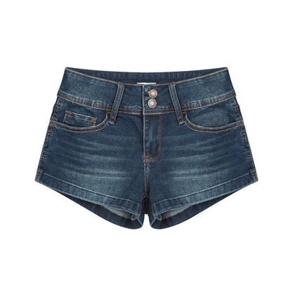 Low Rise Washed Denim Hot Pants