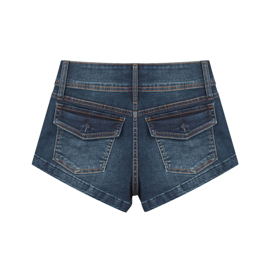 Low Rise Washed Denim Hot Pants
