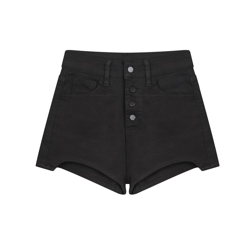 Mid Rise Washed Asymmetrical Denim Hot Pants