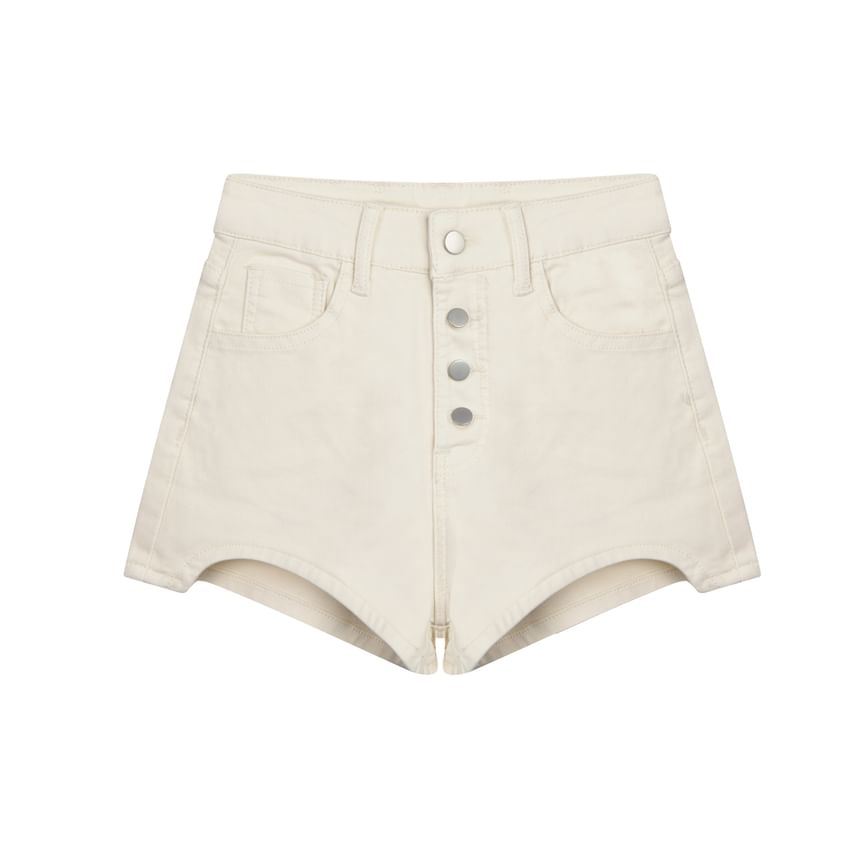 Mid Rise Washed Asymmetrical Denim Hot Pants