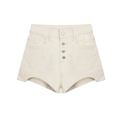Mid Rise Washed Asymmetrical Denim Hot Pants