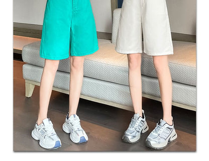 High Waist Plain Denim Bermuda Shorts