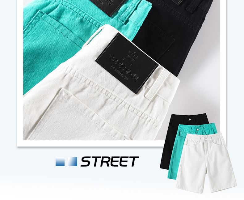 High Waist Plain Denim Bermuda Shorts