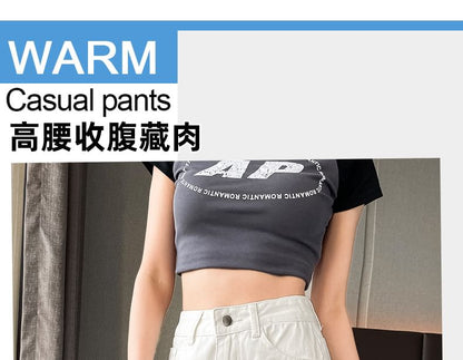 High Waist Plain Denim Bermuda Shorts