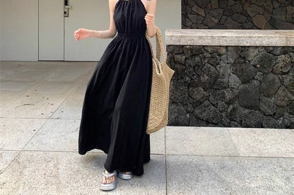 Spaghetti Strap Plain Open Back Maxi A-Line Dress