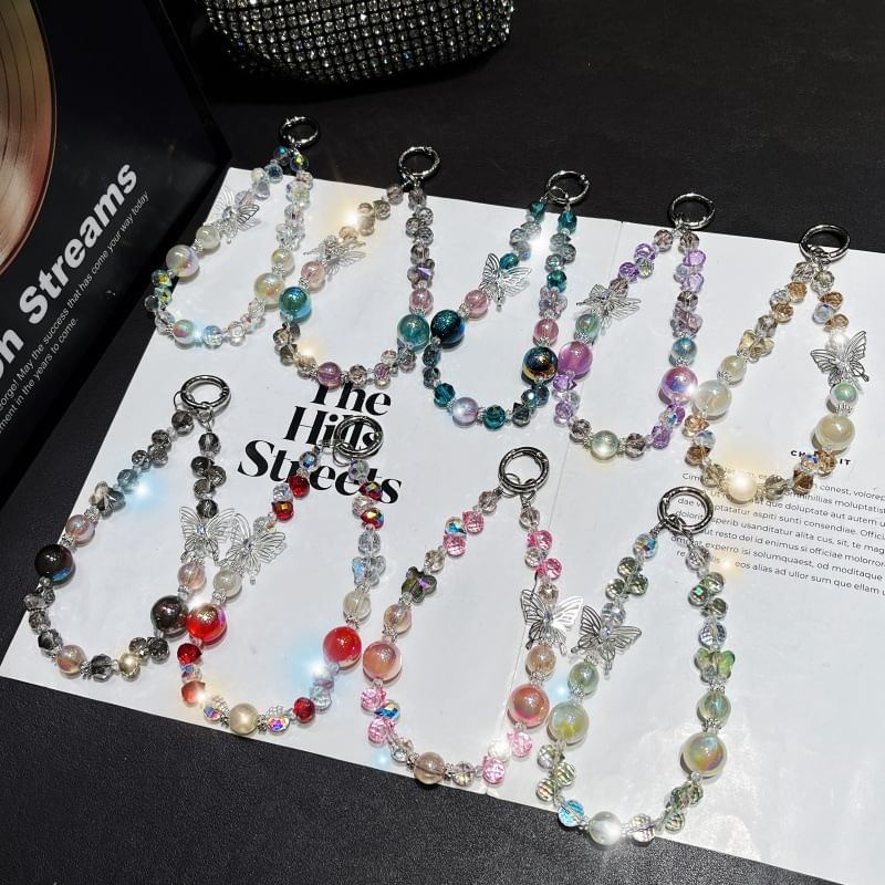 Phone Butterfly Wrist Beaded Faux Strap Crystal