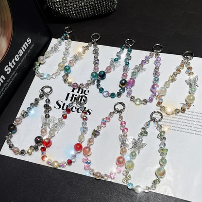 Phone Butterfly Wrist Beaded Faux Strap Crystal