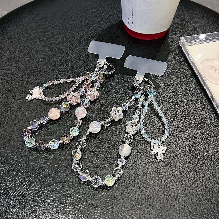 Lanyard Strap Wrist Butterfly with Faux Crystal Pad Beaded Phone