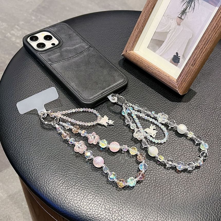 Lanyard Strap Wrist Butterfly with Faux Crystal Pad Beaded Phone