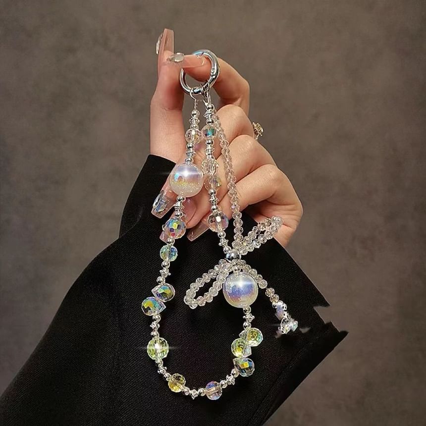 Beaded Wrist Phone Strap Crystal Bow Faux