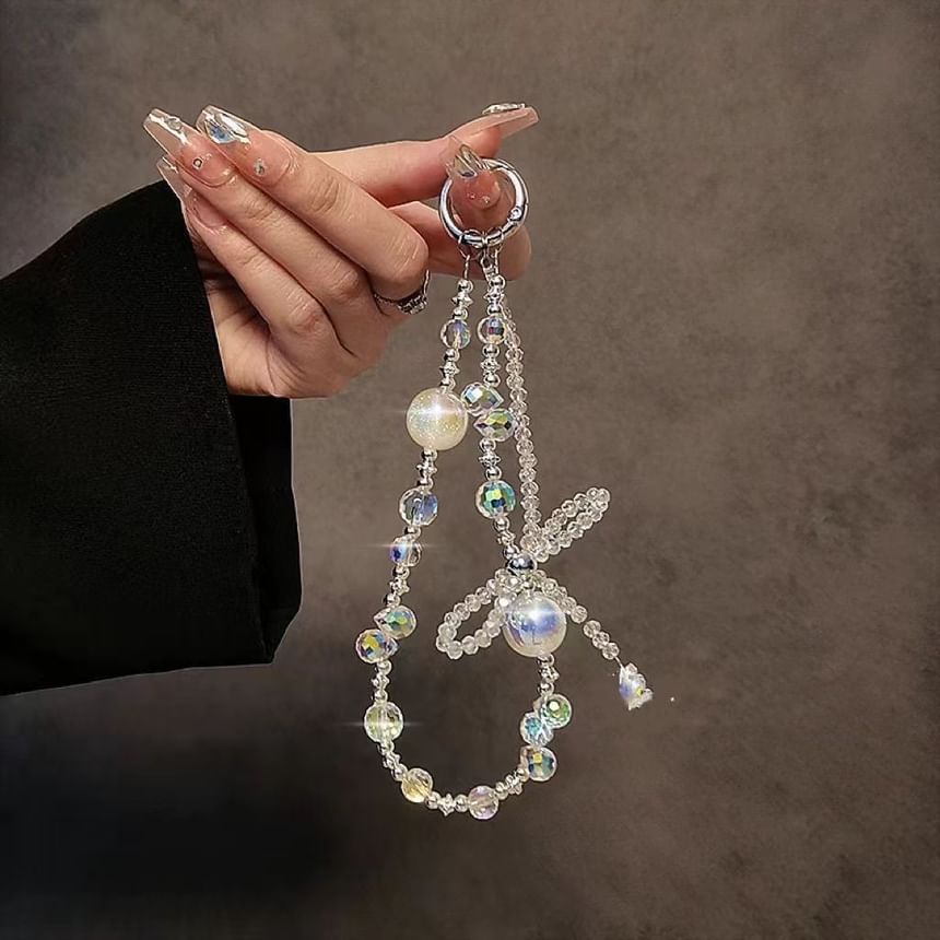 Beaded Wrist Phone Strap Crystal Bow Faux