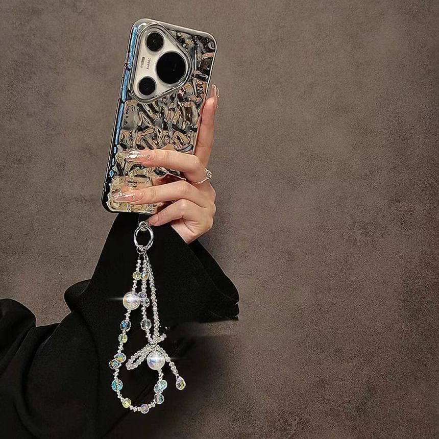 Beaded Wrist Phone Strap Crystal Bow Faux