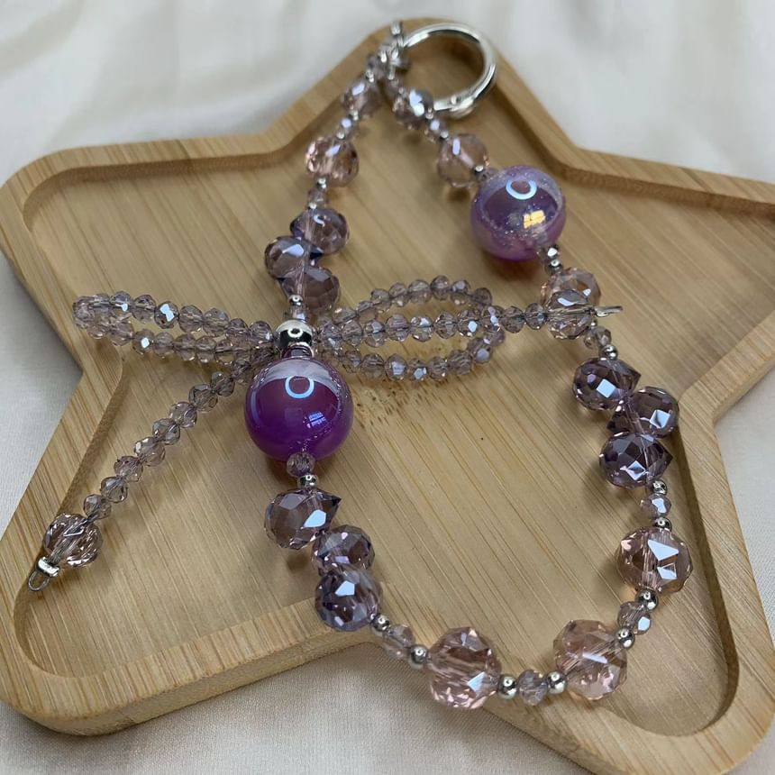 Beaded Wrist Phone Strap Crystal Bow Faux