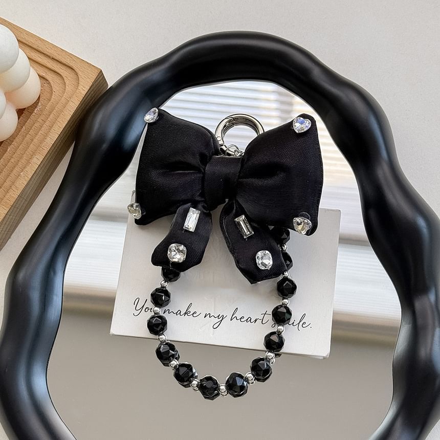 Charm Pearl with Faux Lanyard Bow Rhinestone Pad Phone