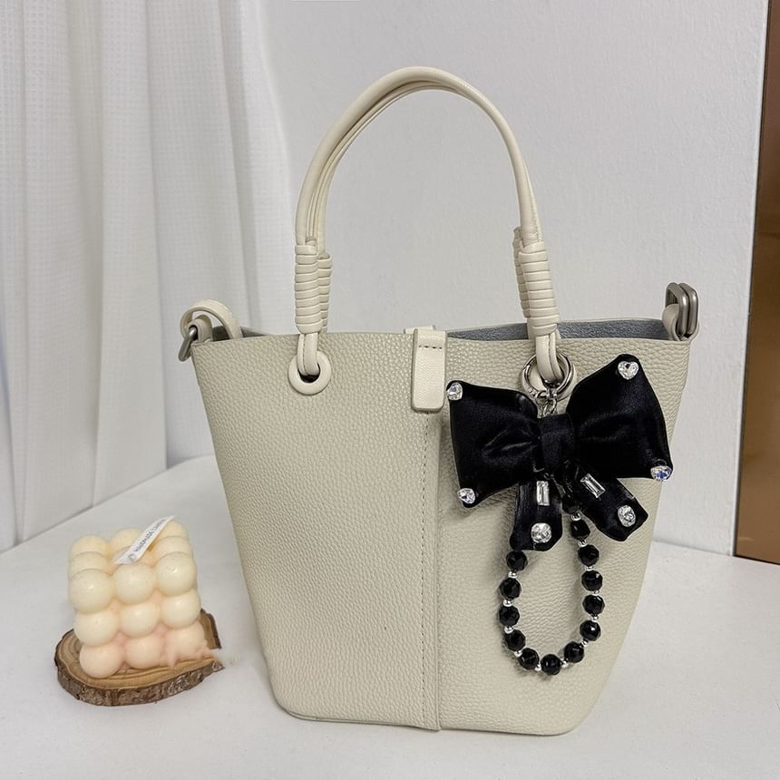 Charm Pearl with Faux Lanyard Bow Rhinestone Pad Phone