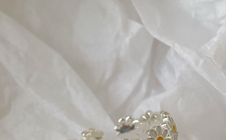 Open Ring Enamel Daisy 925 Sterling Silver