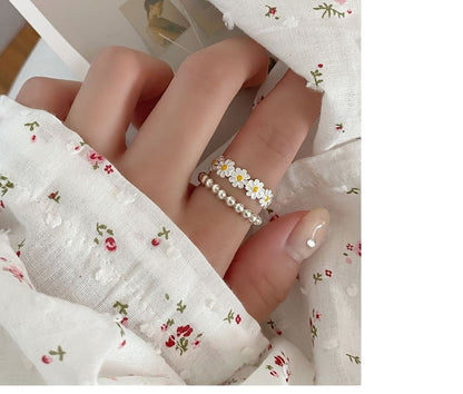 Open Ring Enamel Daisy 925 Sterling Silver