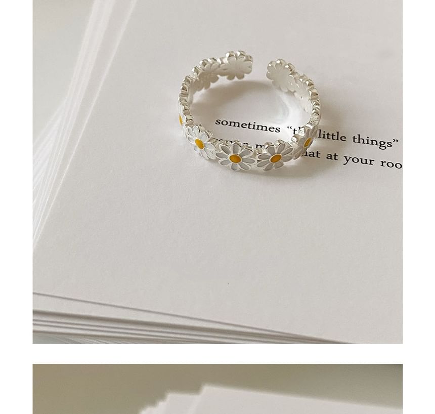 Open Ring Enamel Daisy 925 Sterling Silver