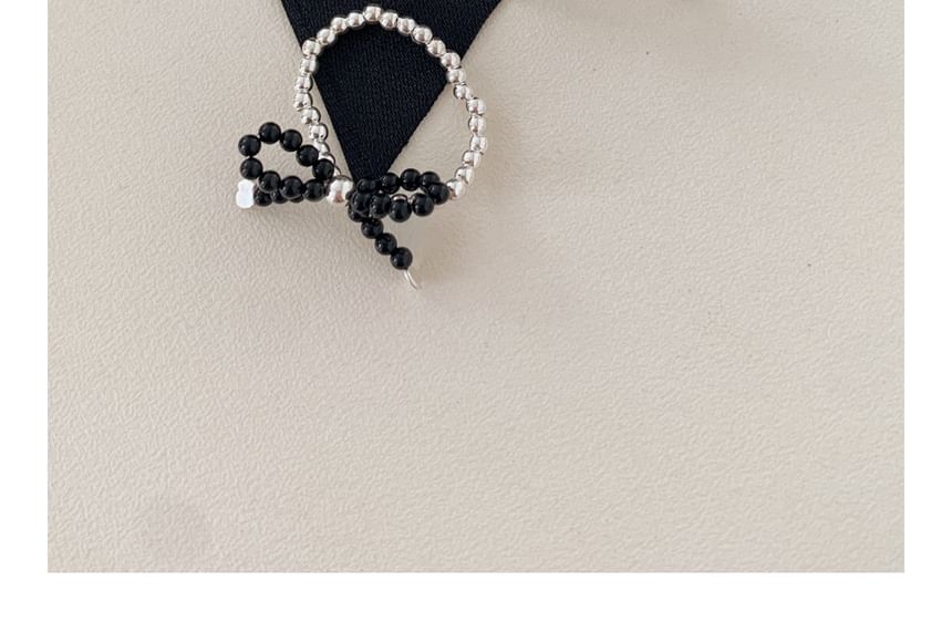 Silver Bow Beaded Ring Sterling 925 Elastic