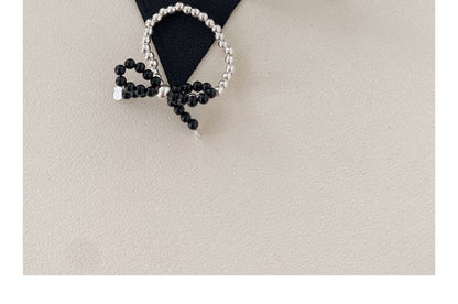 Silver Bow Beaded Ring Sterling 925 Elastic