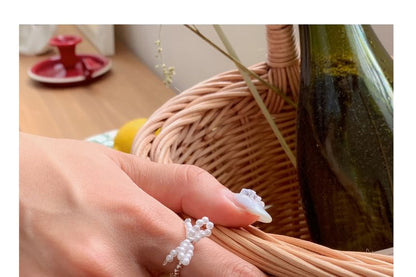 Silver Bow Beaded Ring Sterling 925 Elastic