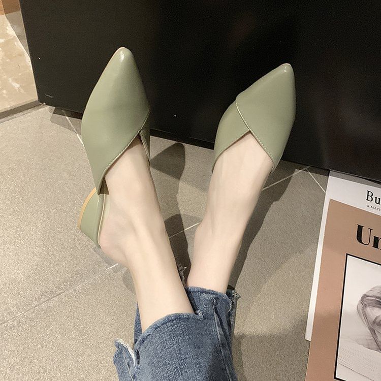 Pointed Toe Faux Leather Mules