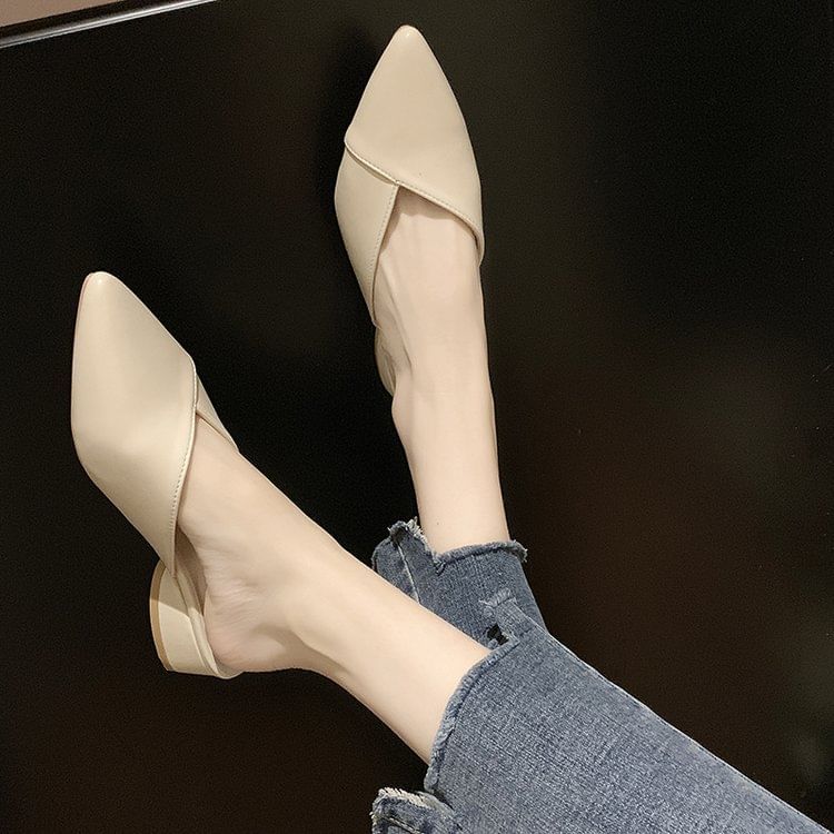 Pointed Toe Faux Leather Mules