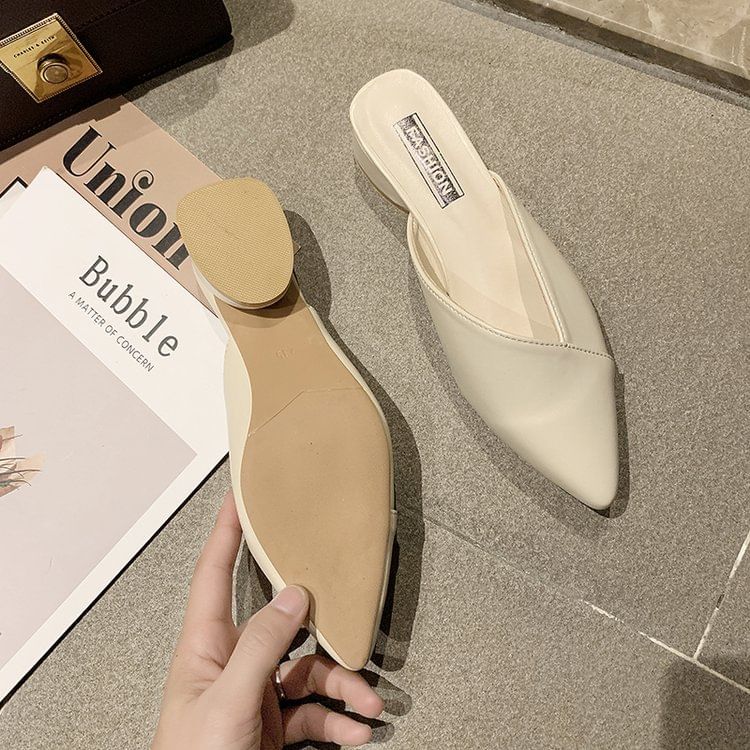 Pointed Toe Faux Leather Mules