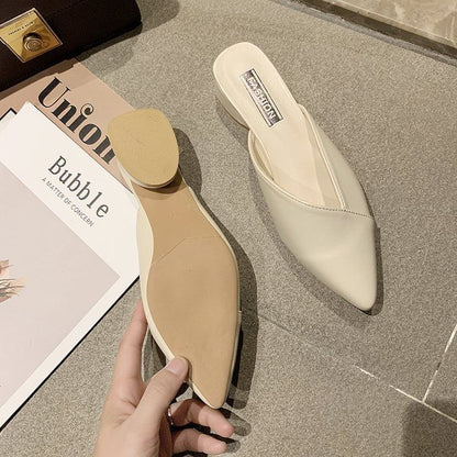 Pointed Toe Faux Leather Mules