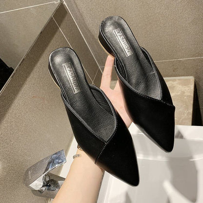 Pointed Toe Faux Leather Mules