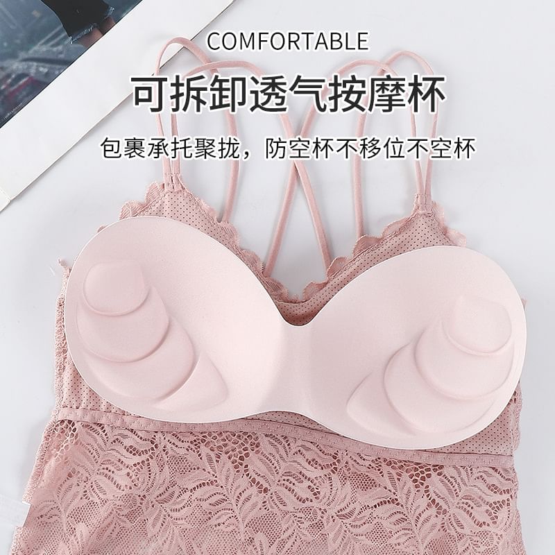 Padded Open Back Lace Slim Fit Cami Top