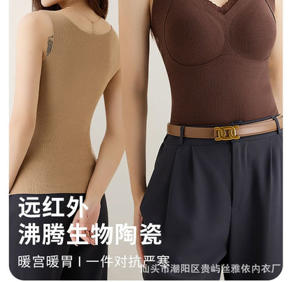 Padded Ribbed Tank Top with Lace Trim - Plain Slim Fit