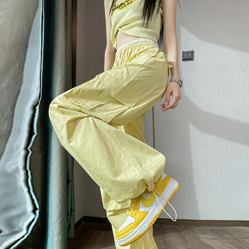 Drawstring Waist Contrast Trim Baggy Cargo Pants
