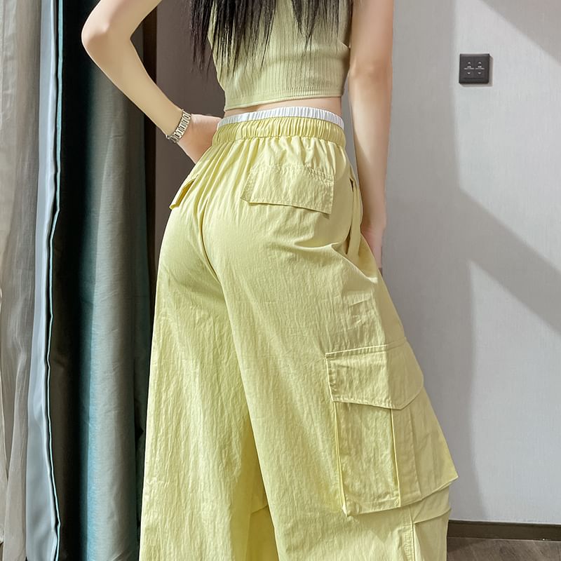 Drawstring Waist Contrast Trim Baggy Cargo Pants