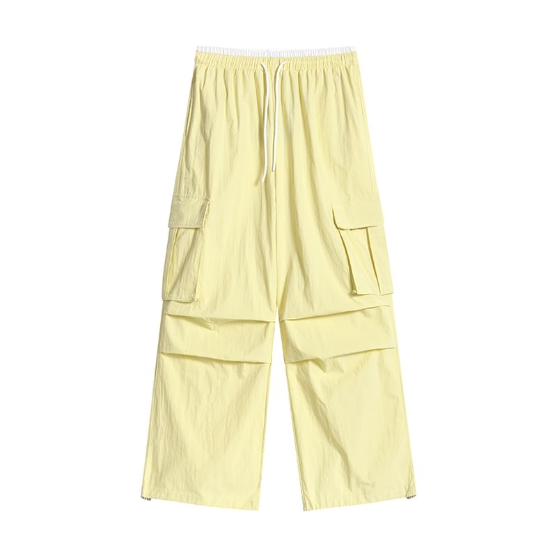 Drawstring Waist Contrast Trim Baggy Cargo Pants