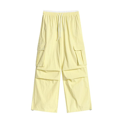 Drawstring Waist Contrast Trim Baggy Cargo Pants